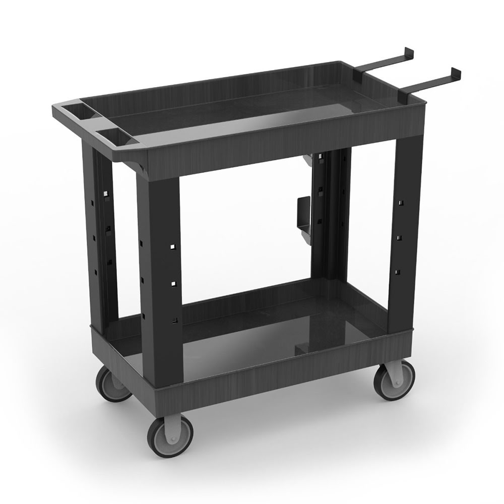 Luxor 2 Level Plastic Heavy Duty Industrial Cart w/ 600 lb Capacity, Tub Shelves (EC11-NDUST-B)