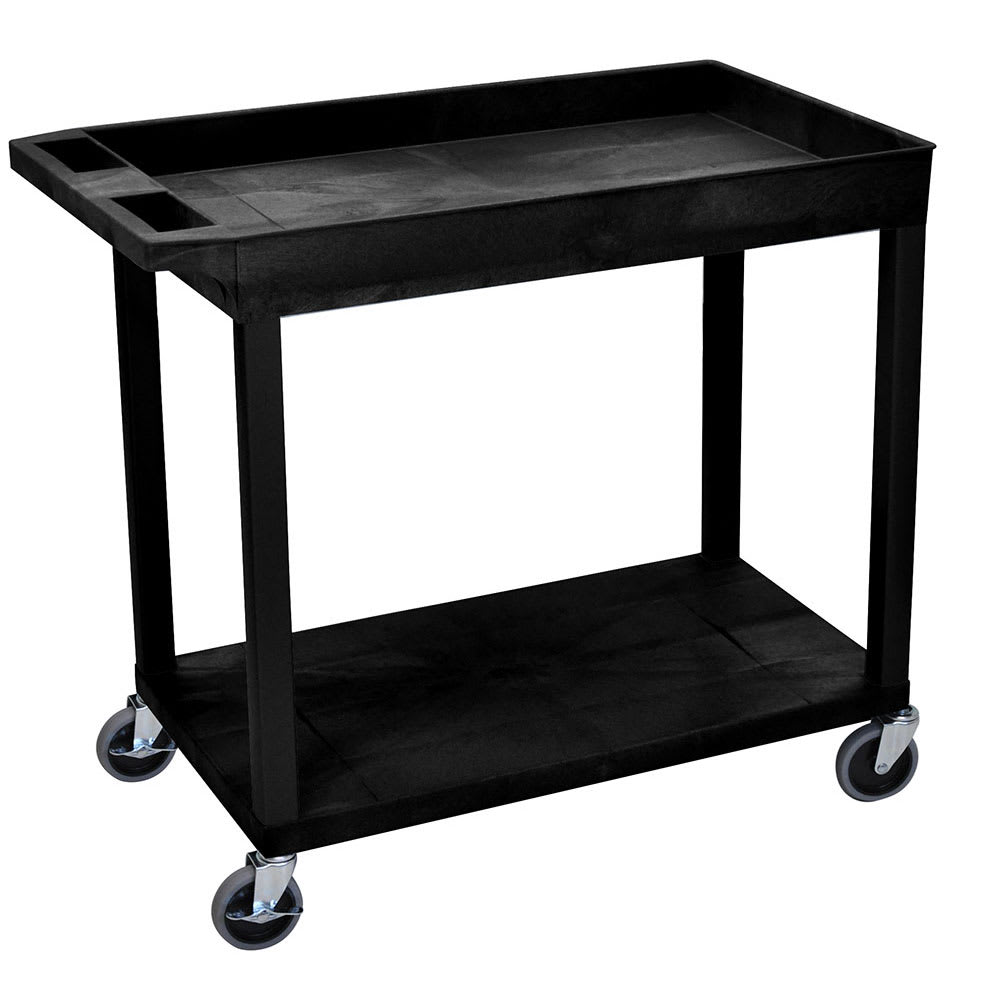 Luxor 2 Level Polymer Utility Cart w/ 400 lb Capacity - Raised Ledges, Black (EC12-B)
