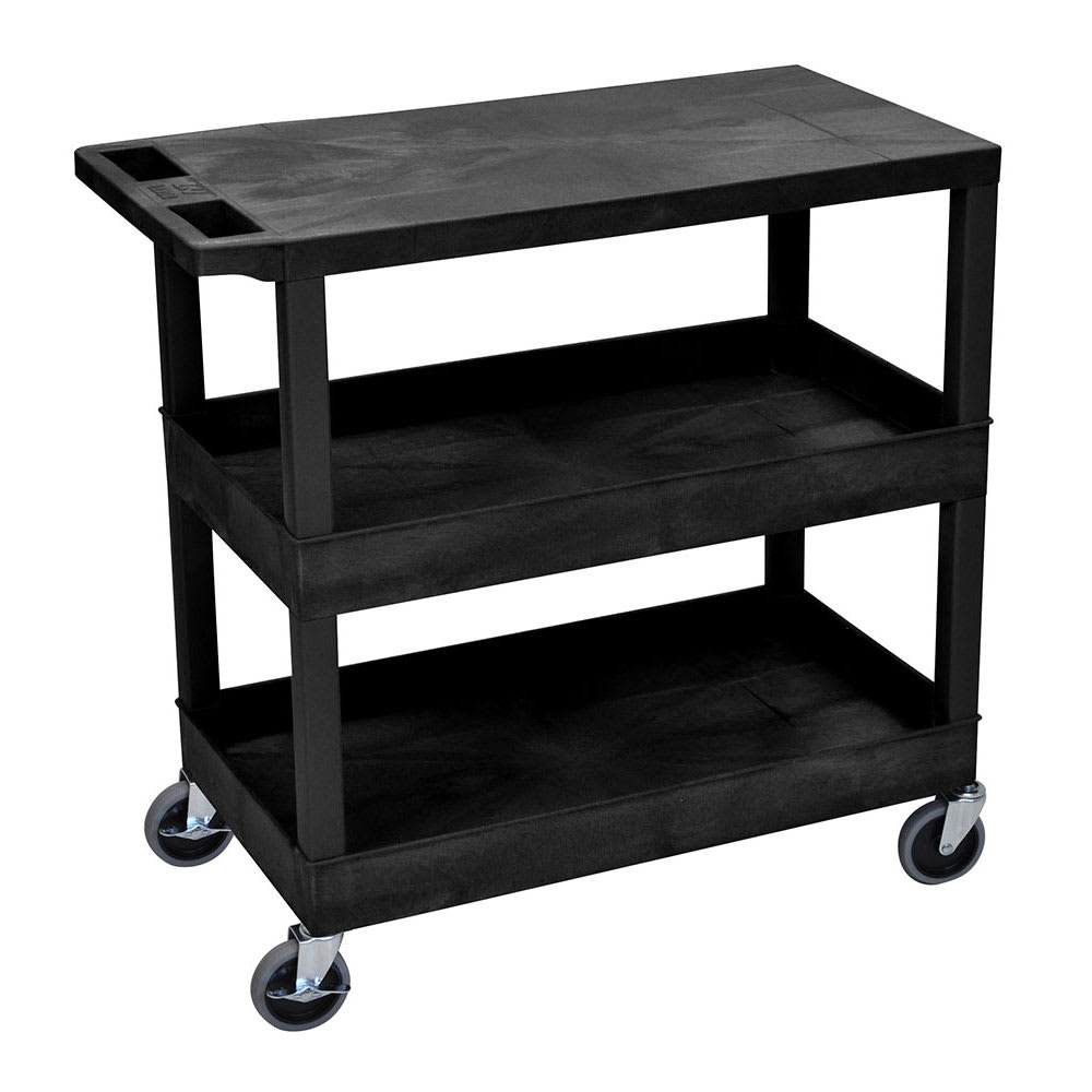 Luxor 3 Level Polymer Utility Cart w/ 400 lb Capacity - Raised Ledges, Black (EC211-B)