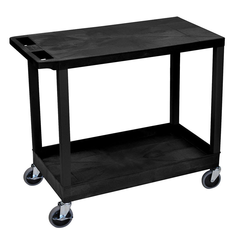 Luxor 2 Level Polymer Utility Cart w/ 400 lb Capacity - Raised Ledges, Black (EC21-B)