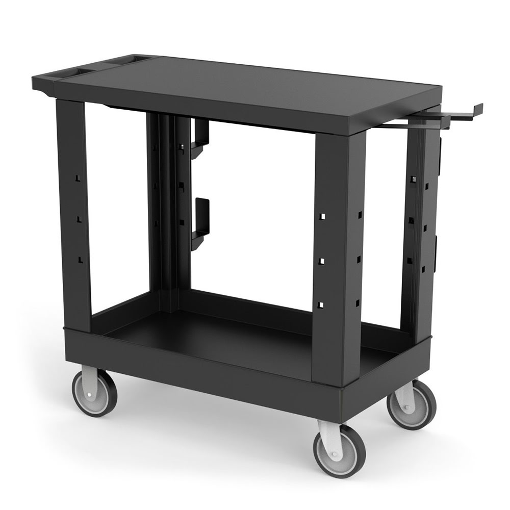 Luxor 2 Level Plastic Heavy Duty Industrial Cart w/ 600 lb Capacity, Flat Top & Tub Shelf (EC21-NDUST-B)