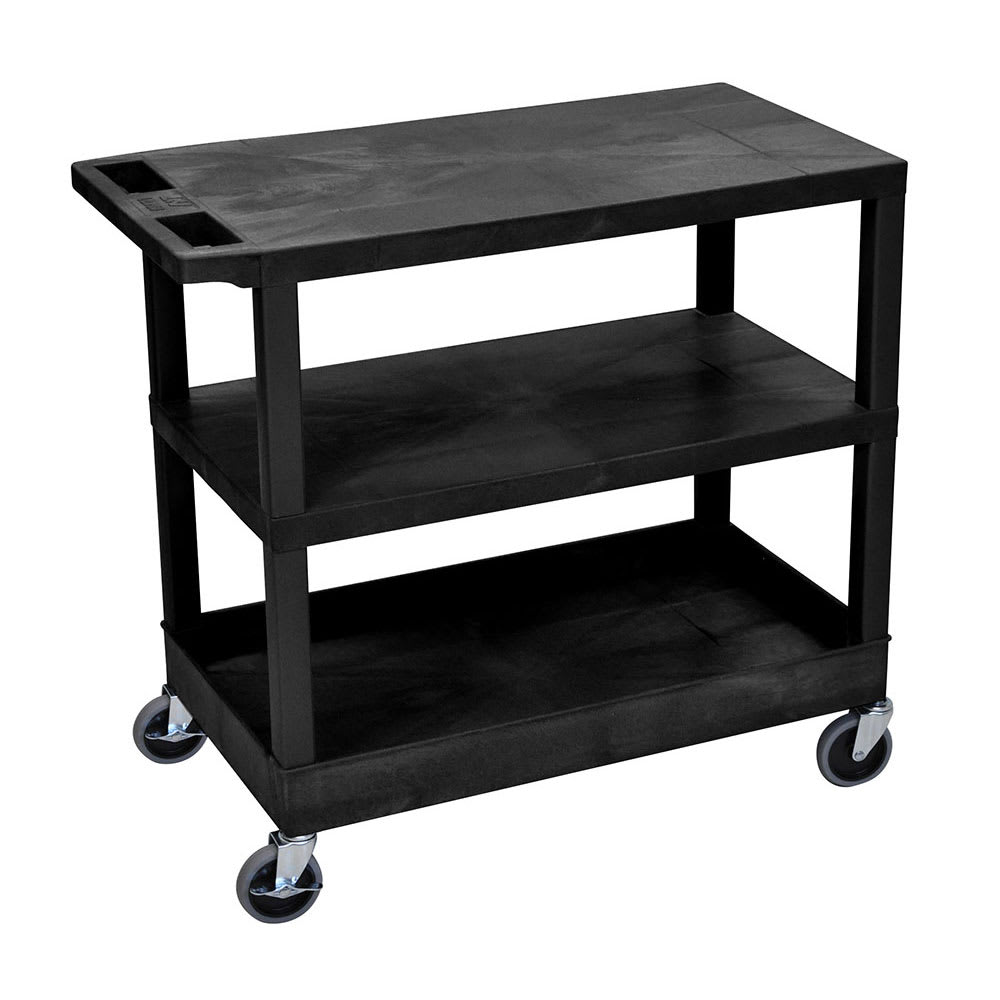 Luxor 3 Level Polymer Utility Cart w/ 400 lb Capacity - Raised Ledges, Black (EC221-B)