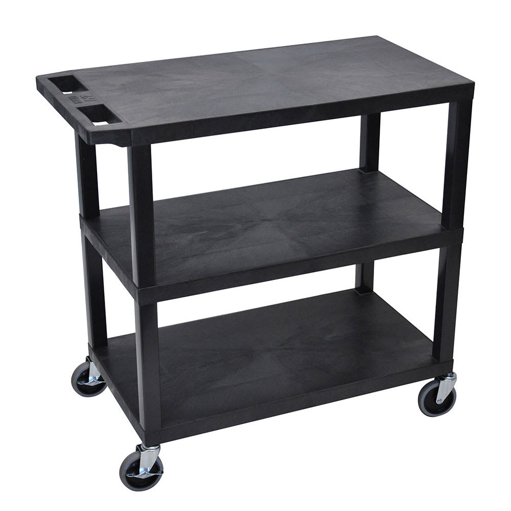 Luxor 3 Level Polymer Utility Cart w/ 400 lb Capacity - Raised Ledges, Black (EC222-B)
