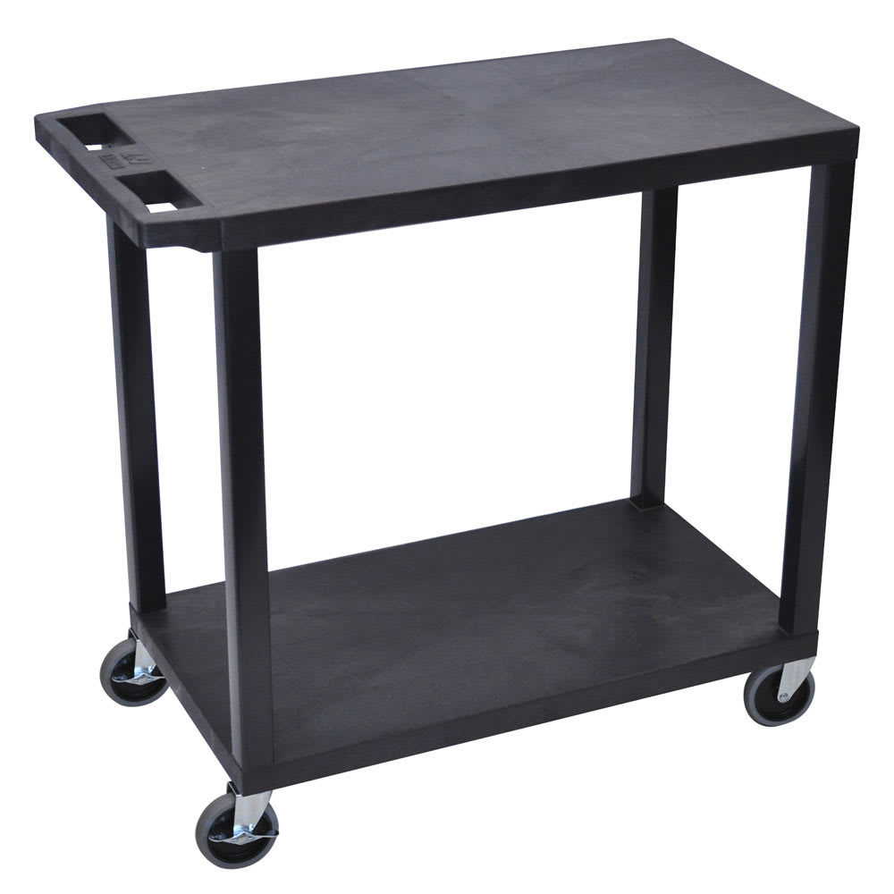 Luxor 2 Level Polymer Utility Cart w/ 400 lb Capacity - Raised Ledges, Black (EC22-B)