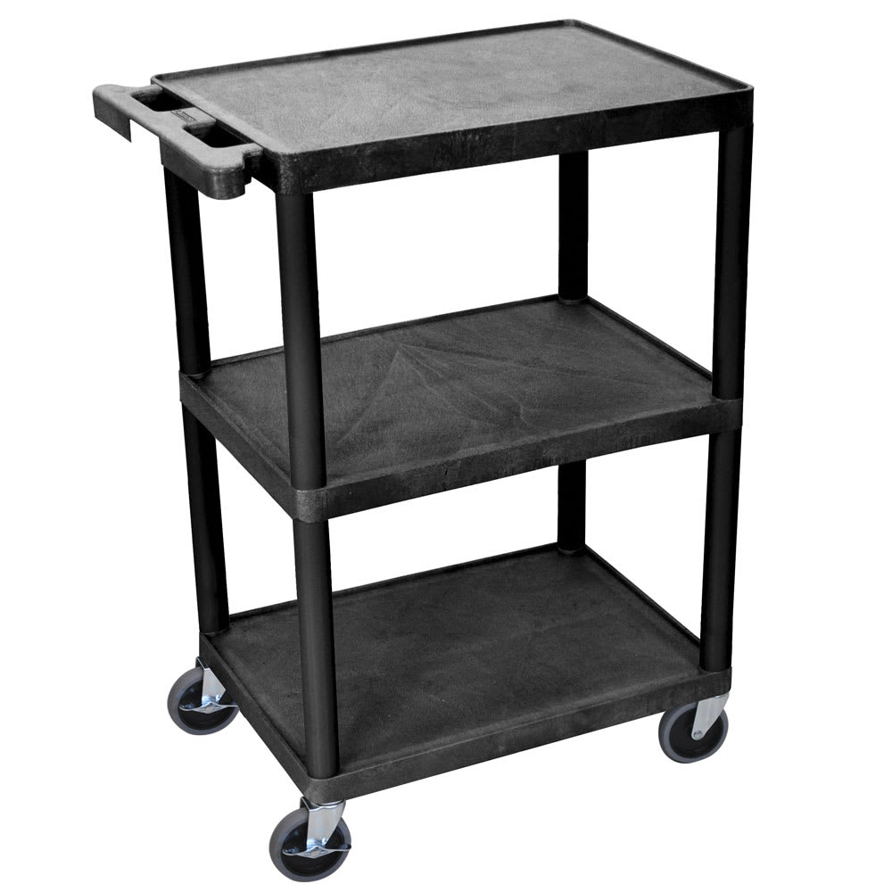 Luxor 3 Level Polymer Utility Cart w/ 400 lb Capacity, Raised Ledges (HE34-B)