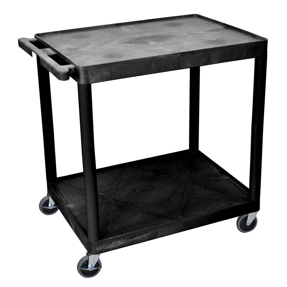 Luxor 2 Level Polymer Utility Cart w/ 400 lb Capacity - Raised Ledges, Black (HE38-B)