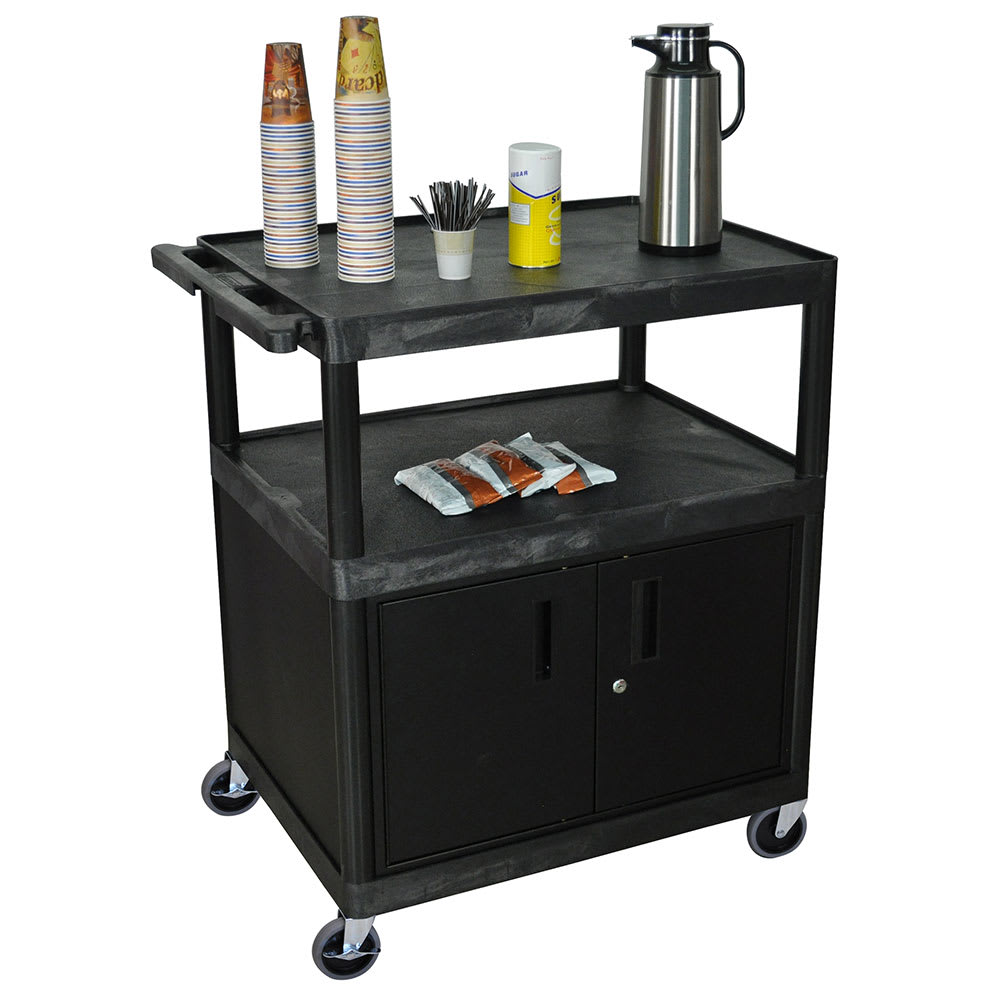 Luxor 32" Polymer Beverage Service Cart, 24"D x 40 1/4"H, Black (HE40C-B)