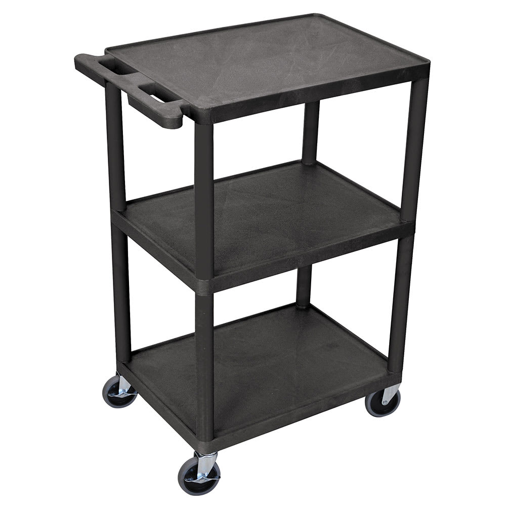 Luxor 3 Level Polymer Utility Cart w/ 400 lb Capacity, Raised Ledges (HE42-B)