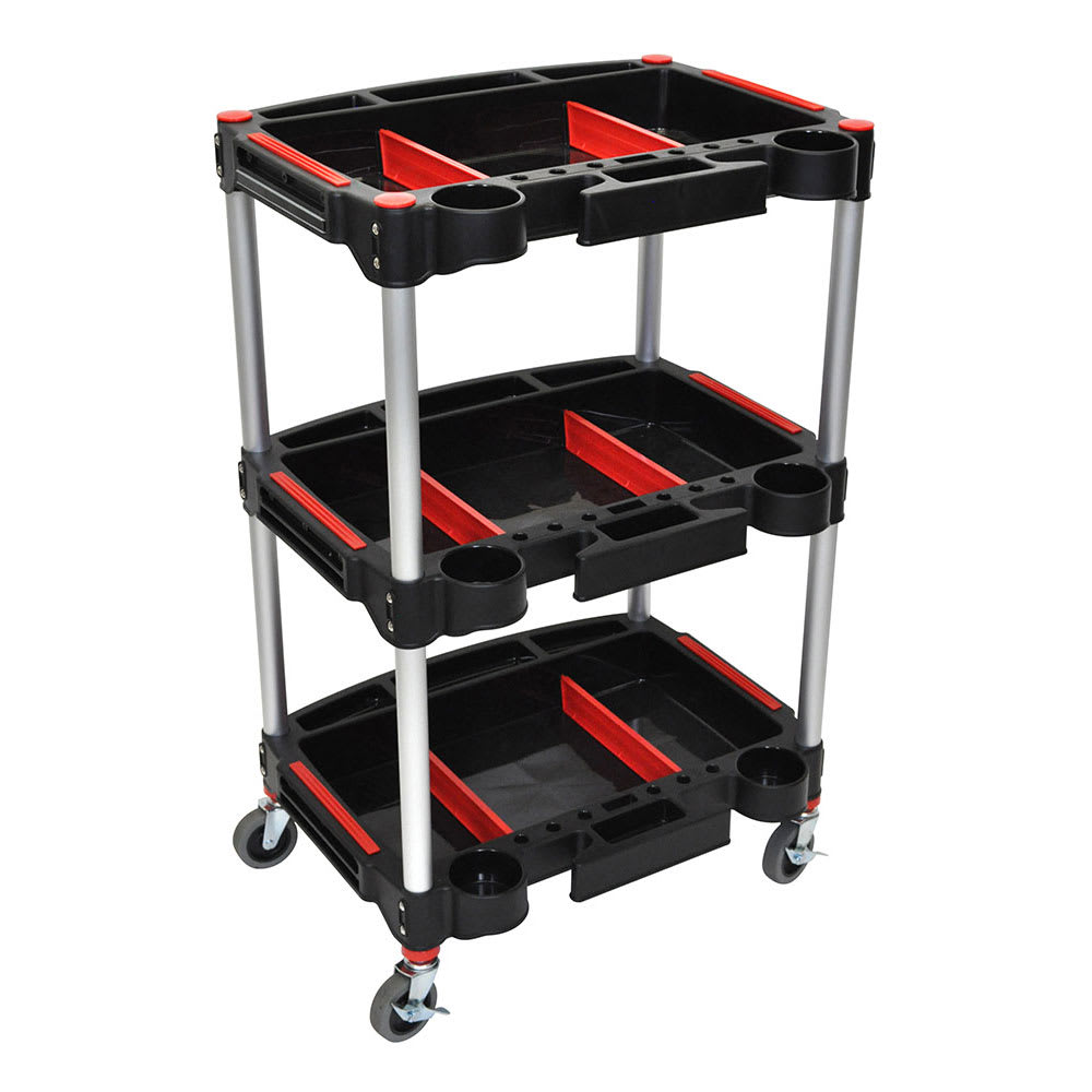 Luxor 32" 3 Level Mechanics Cart w/ 132 lb Capacity - Aluminum/Plastic, Black (MC-3)