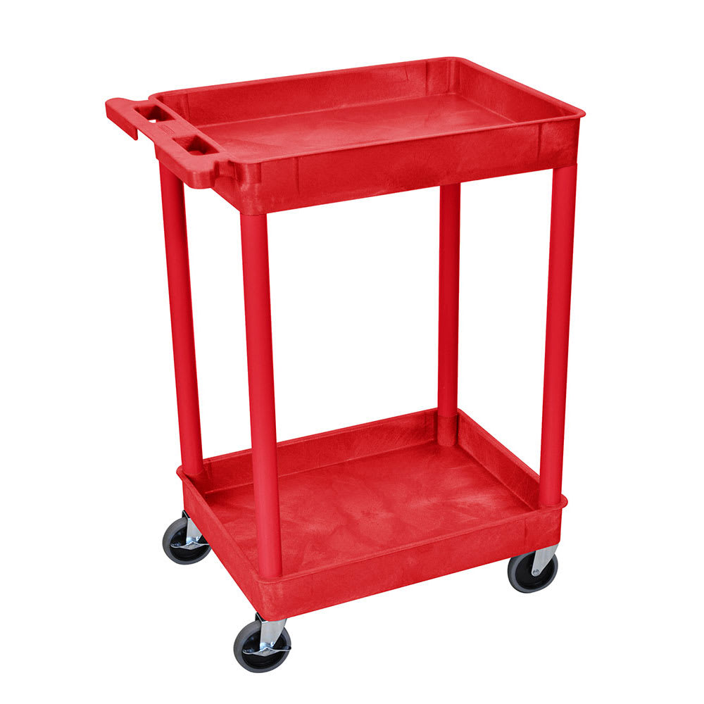 Luxor 2 Level Polymer Utility Cart w/ 300 lb Capacity - Raised Ledges, Red (RDSTC11RD)