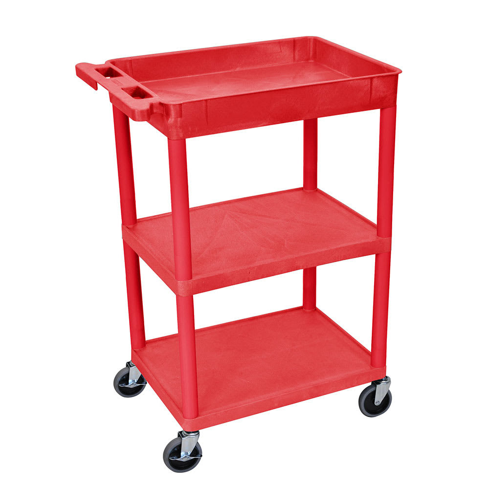 Luxor 3 Level Polymer Utility Cart w/ 300 lb Capacity - Raised Ledges, Red (RDSTC122RD)
