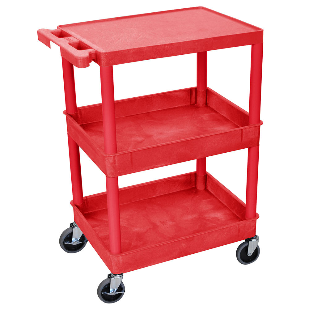 Luxor 3-Level Polymer Utility Cart w/ 300-lb Capacity, Raised Ledges (RDSTC211RD)