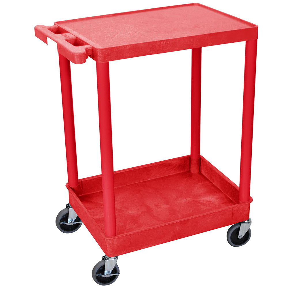Luxor 2-Level Polymer Utility Cart w/ 300-lb Capacity, Raised Ledges (RDSTC21RD)