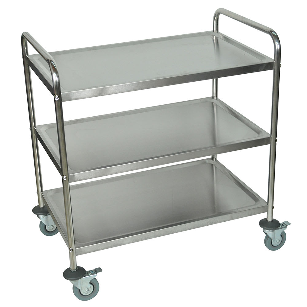 Luxor 3 Level Stainless Utility Cart w/ 200 lb Capacity, Raised Ledges (ST-3)