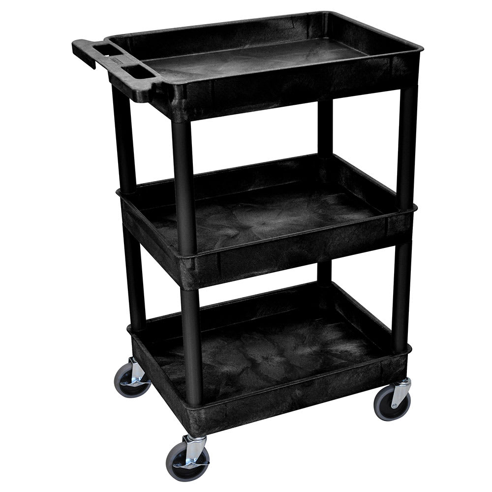 Luxor 3 Level Polymer Utility Cart w/ 300 lb Capacity, Raised Ledges (STC111-B)