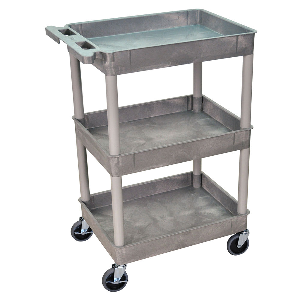 Luxor 3-Level Polymer Utility Cart w/ 300-lb Capacity, Raised Ledges (STC111-G)
