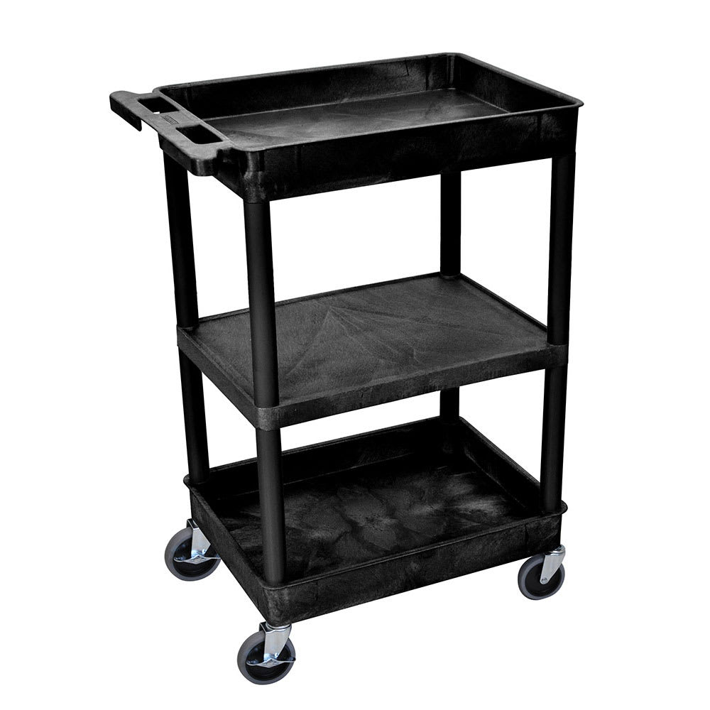 Luxor 3 Level Polymer Utility Cart w/ 300 lb Capacity - Raised Ledges, Black (STC121-B)