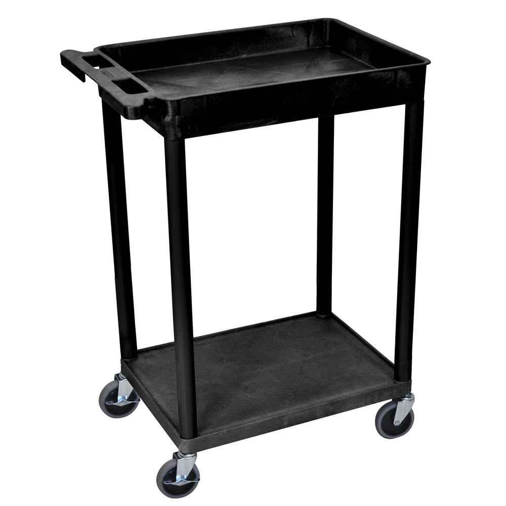 Luxor 2 Level Polymer Utility Cart w/ 300 lb Capacity - Raised Ledges, Black (STC12-B)