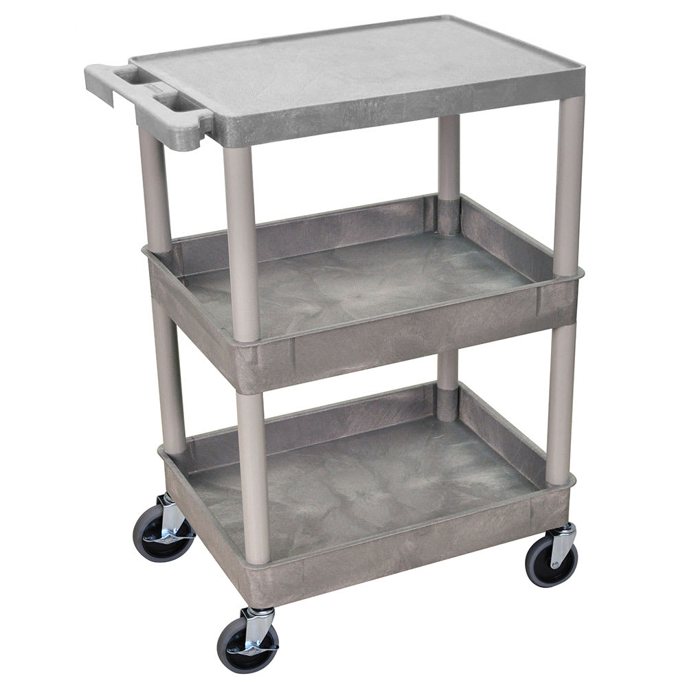 Luxor 3-Level Polymer Utility Cart w/ 300-lb Capacity, Raised Ledges (STC211-G)