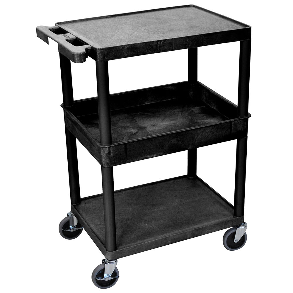 Luxor 3-Level Polymer Utility Cart w/ 300-lb Capacity, Raised Ledges (STC212-B)