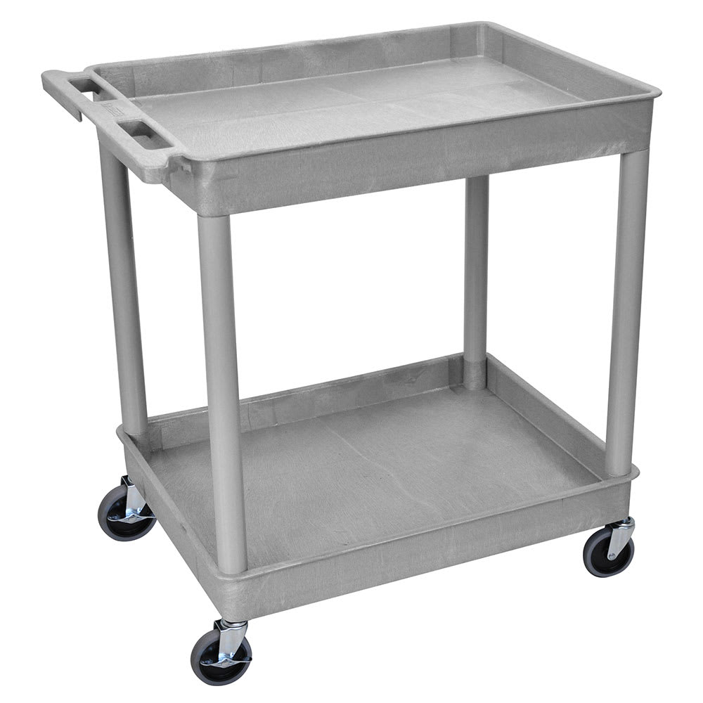 Luxor 2-Level Polymer Utility Cart w/ 400-lb Capacity, Raised Ledges (TC11-G)