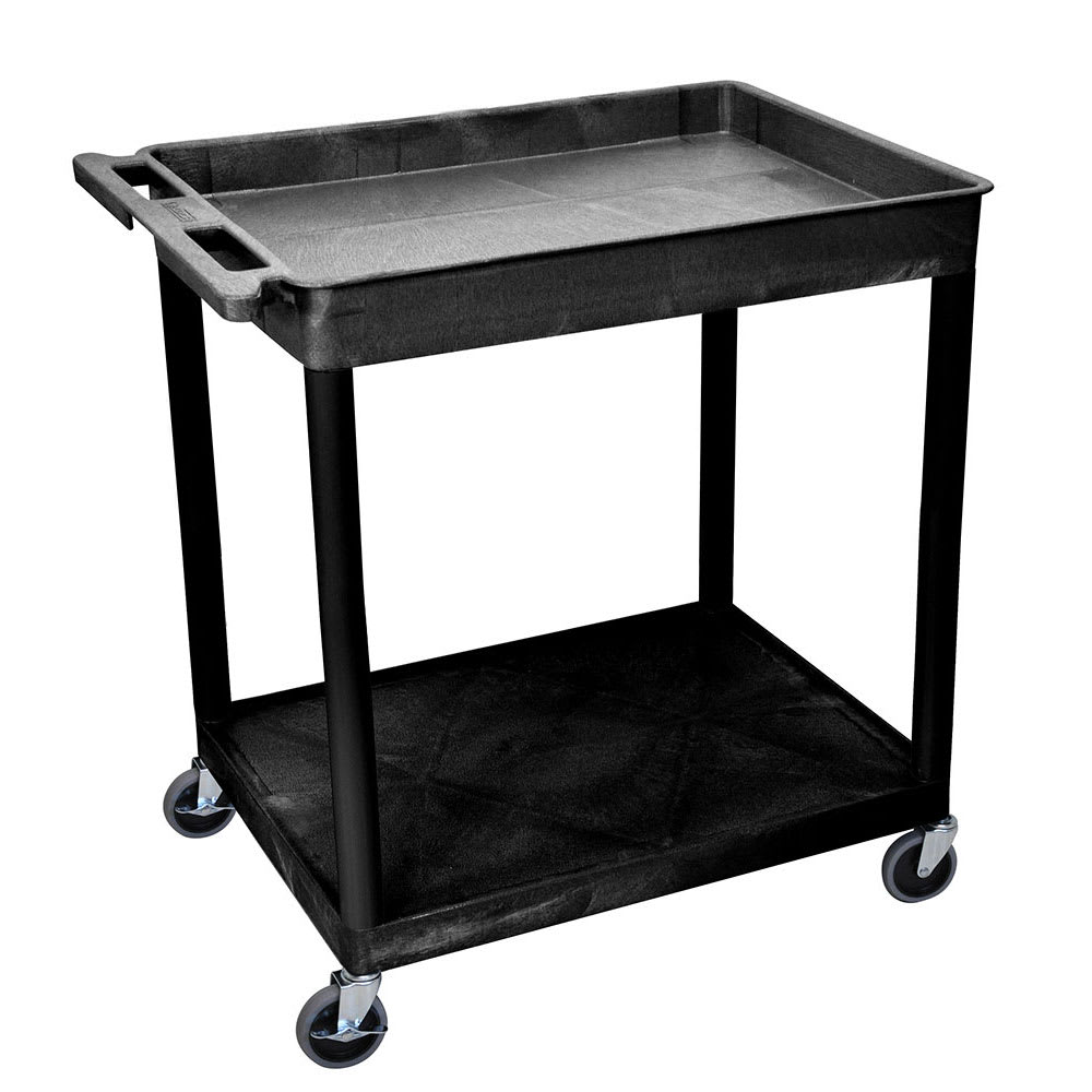 Luxor 2 Level Polymer Utility Cart w/ 400 lb Capacity - Raised Ledges, Black (TC12-B)