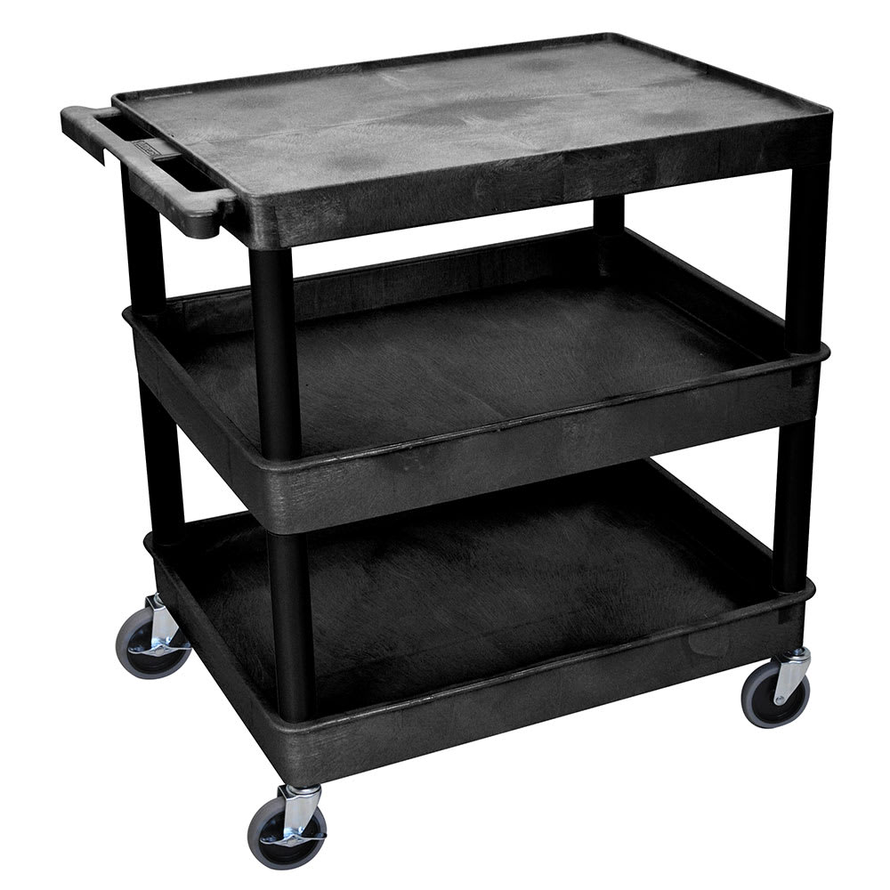 Luxor 3 Level Polymer Utility Cart w/ 400 lb Capacity, Raised Ledges (TC211-B)