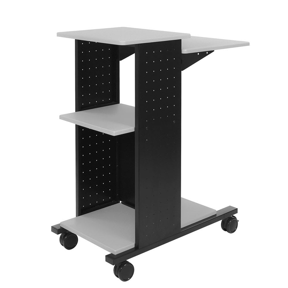 Luxor 40" Mobile Presentation Workstation w/ (4) Shelves - Steel Frame, Black/Gray (WPS4)