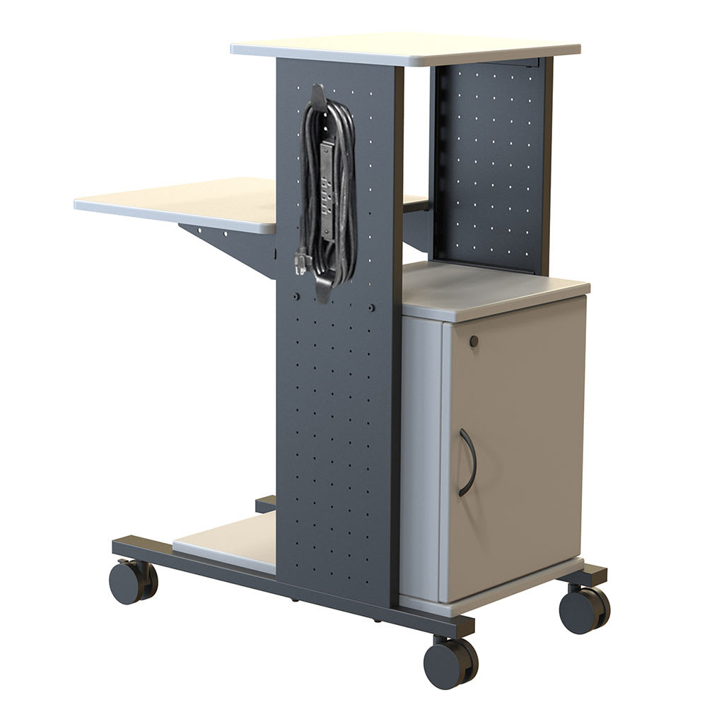 Luxor 40" 4 Level Presentation Station w/ 110 lb Capacity & Locking Cabinet - Steel/Laminate, Black/Gray (WPS4CE)
