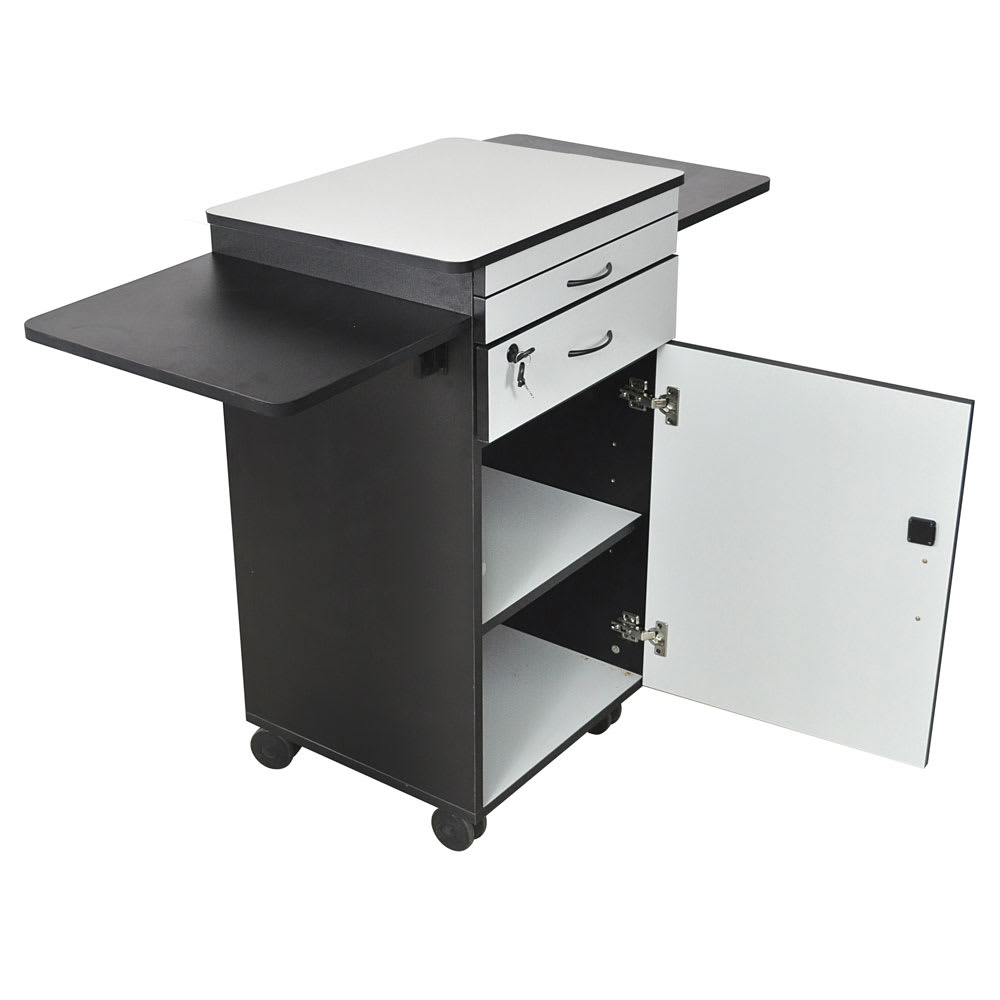 Luxor 37 3/8" 5 Level Multimedia Workstation w/ Locking Drawer - Laminate, Black/Gray (WPSDD3)