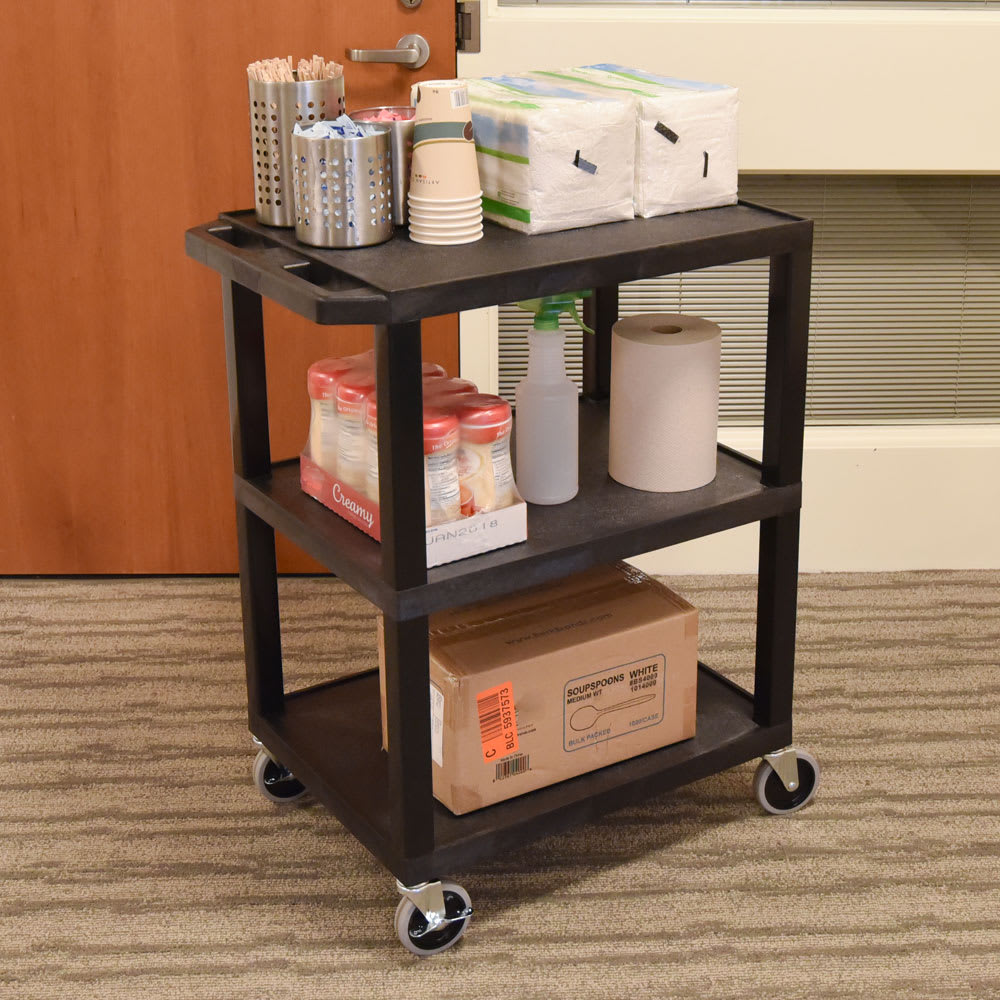 Luxor 34" 3 Level A/V Utility Cart w/ 300 lb Capacity - Plastic, Black (WT34)