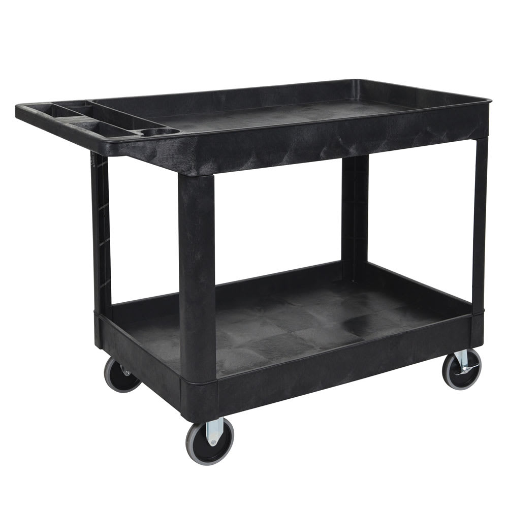 Luxor 2 Level Polymer Utility Cart w/ 500 lb Capacity - Raised Ledges, Black (XLC11-B)