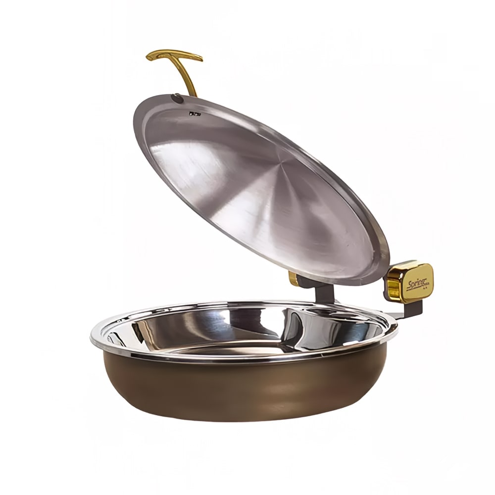 Spring USA 2382-567/36 15 1/4" Steel Sauteuse Pan Chafing Dish - Induction Ready, Bronze w/ Chrome Accents
