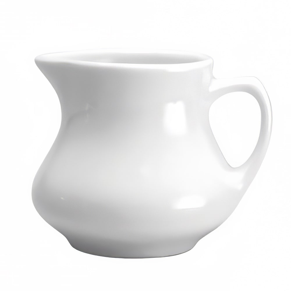 Oneida 4 1/2 oz Buffalo White Ware Creamer - Glazed Porcelain, Bright White (F8010000802)