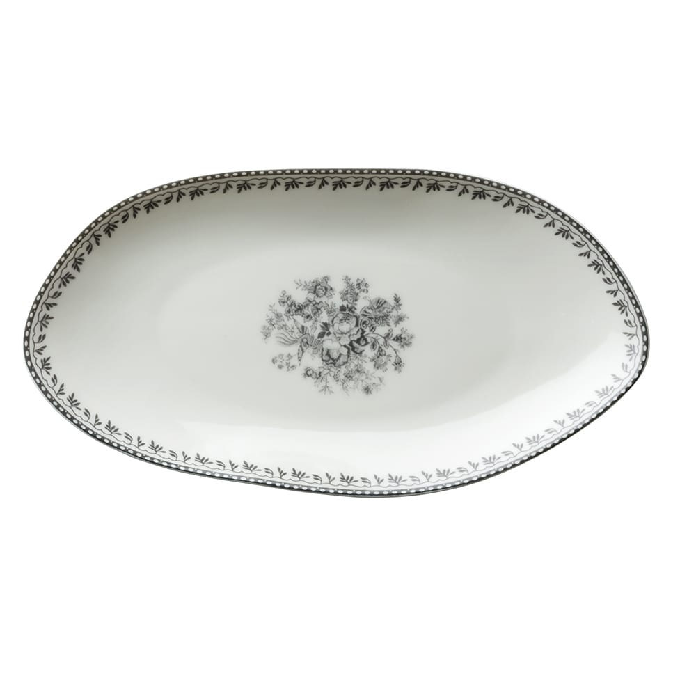 Oneida 9 3/4" Irregular Oval Lancaster Garden™ Plate - Porcelain, Grey Floral Design (L6703068342)