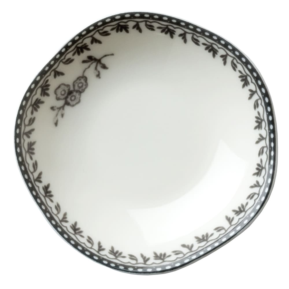 Oneida 1 oz Irregular Round Lancaster Garden™ Sauce Dish - Porcelain, Grey Floral Design (L6703068942)