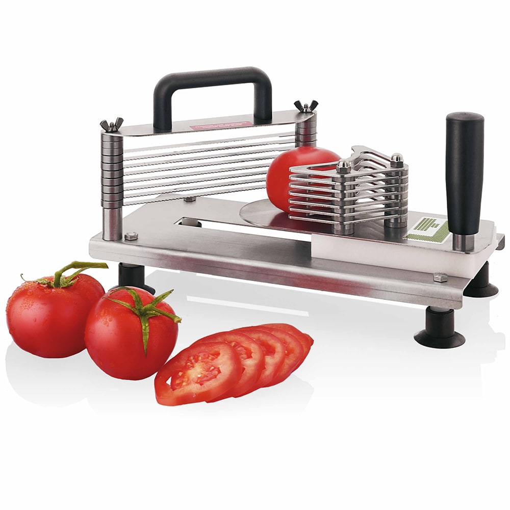 Louis Tellier Manual Mini Tomato Slicer w/ Scalloped Blades - 1/4" Slices, Stainless Steel (CTXM55)