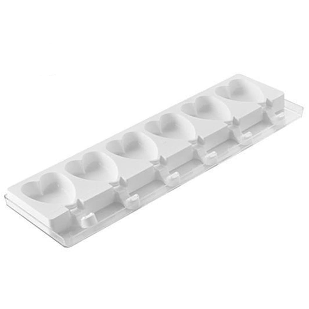 Silikomart Mini Heart Ice Cream Pop Mold w/ 6 Sections - Silicone, White (GEL03M)