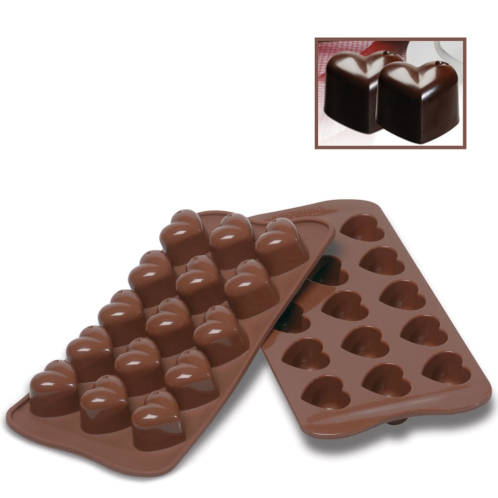 Silikomart MonAmour Chocolate Heart Mold w/ 15 Sections - Silicone, Brown (SCG01N)