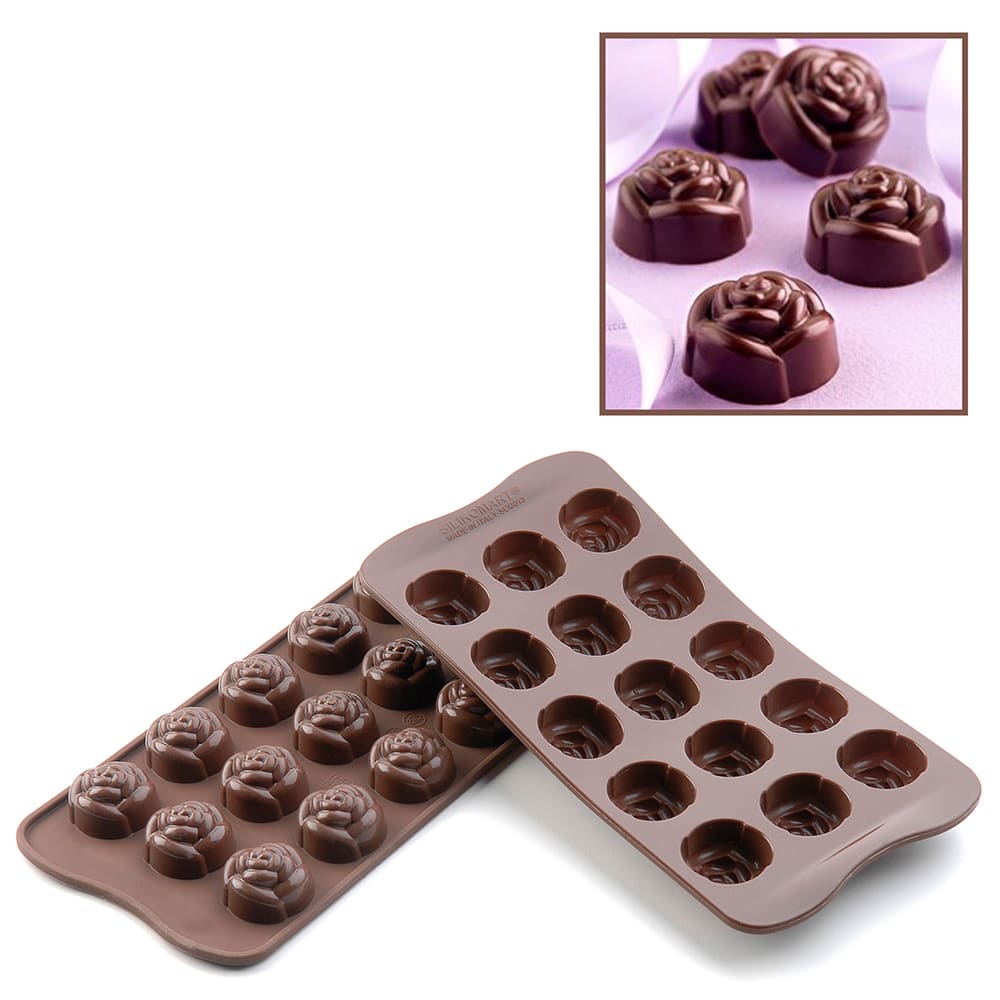 Silikomart Rose Chocolate Mold w/ 15 Sections - Silicone, Brown (SCG13N)