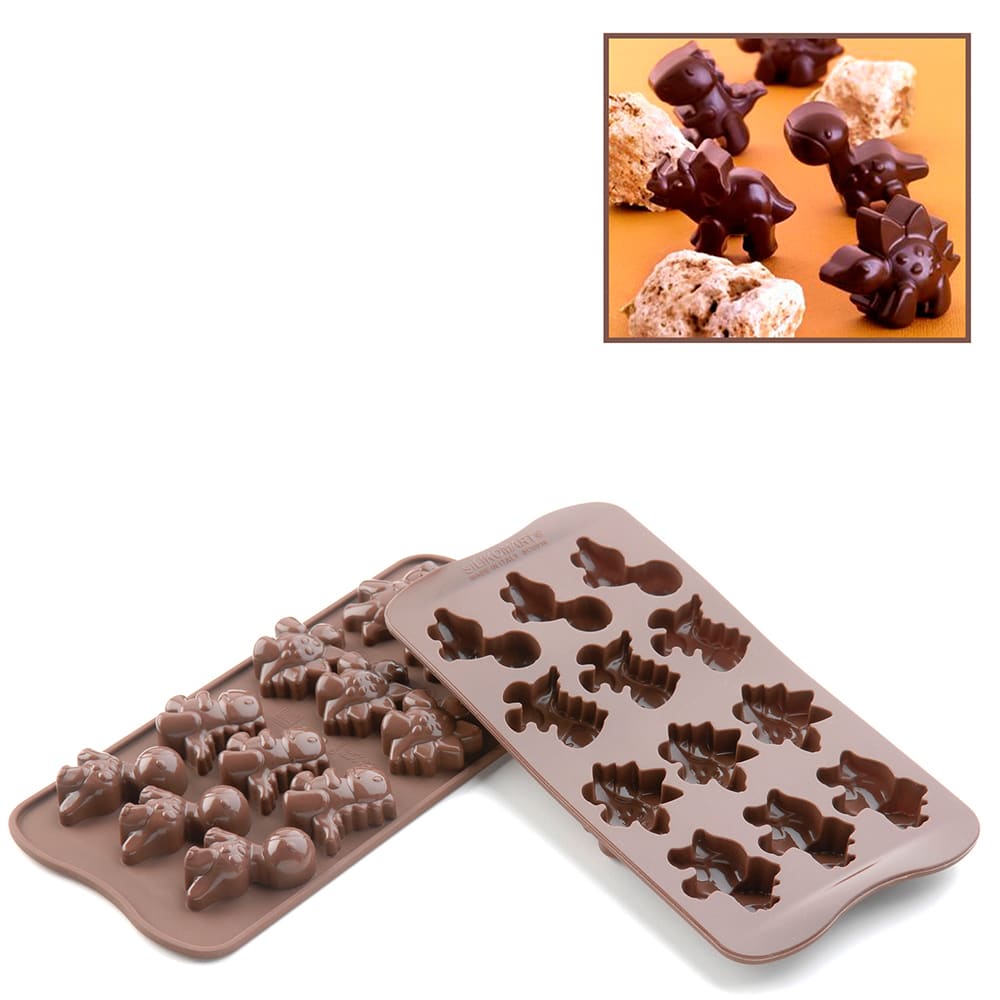 Silikomart Dino Chocolate Mold w/ 12 Sections - Silicone, Brown (SCG16N)