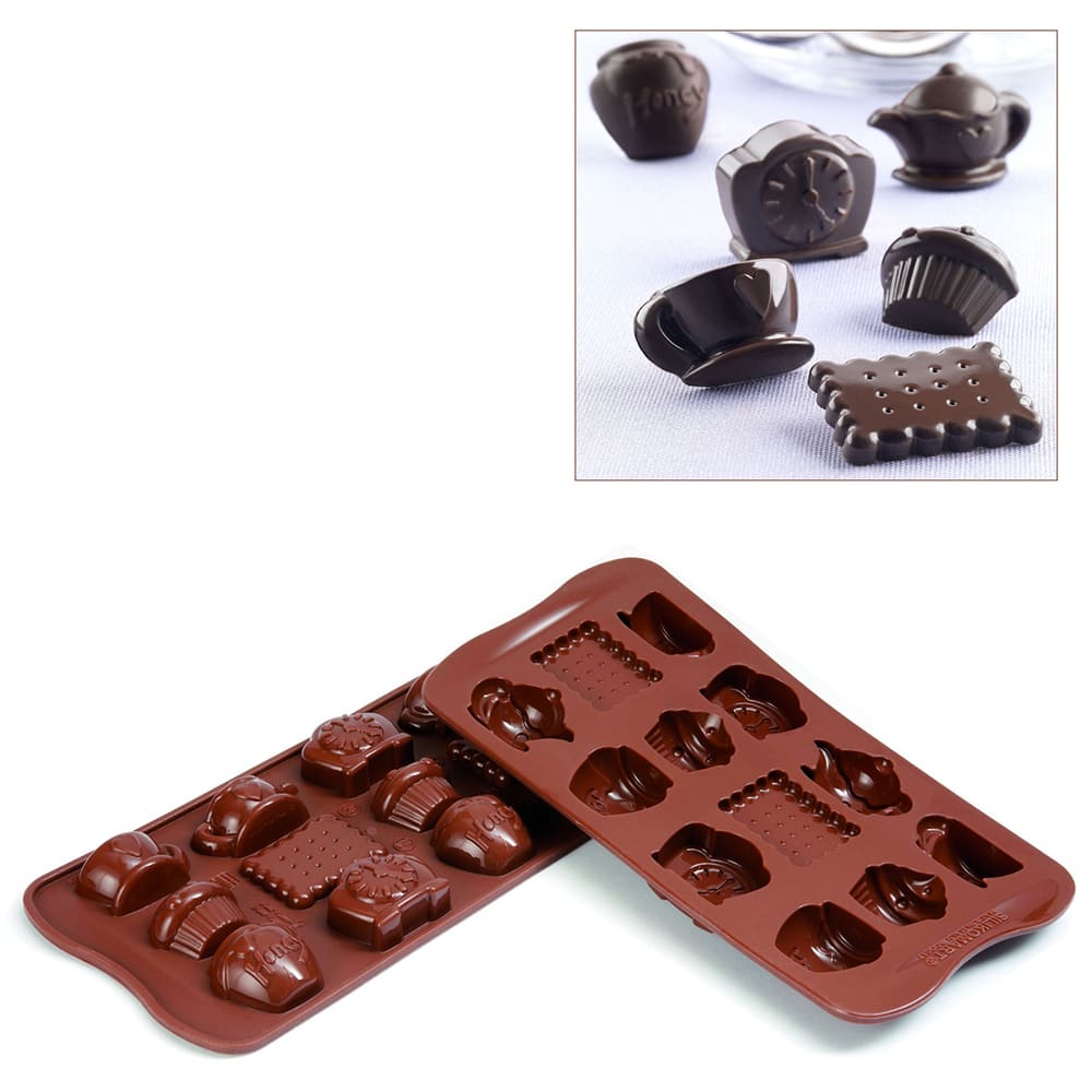 Silikomart Tea Time Mold w/ 15 Sections - Silicone, Brown (SCG17)