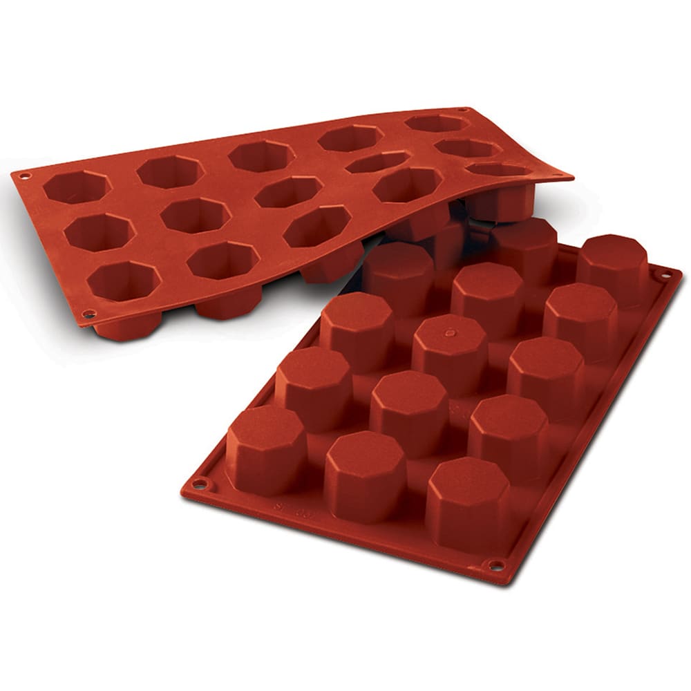 Silikomart Octagon Mold w/ 15 Sections - Silicone, Red (SF037)
