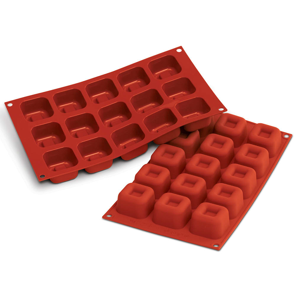 Silikomart Square Savarin Mold w/ 15 Sections - Silicone, Red (SF081)