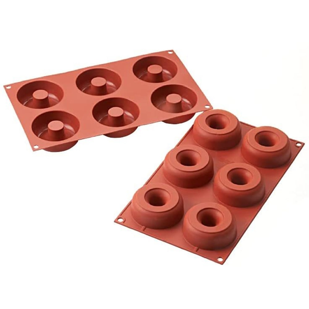 Silikomart Doughnut Mold w/ 6 Sections - Silicone, Red (SF170)
