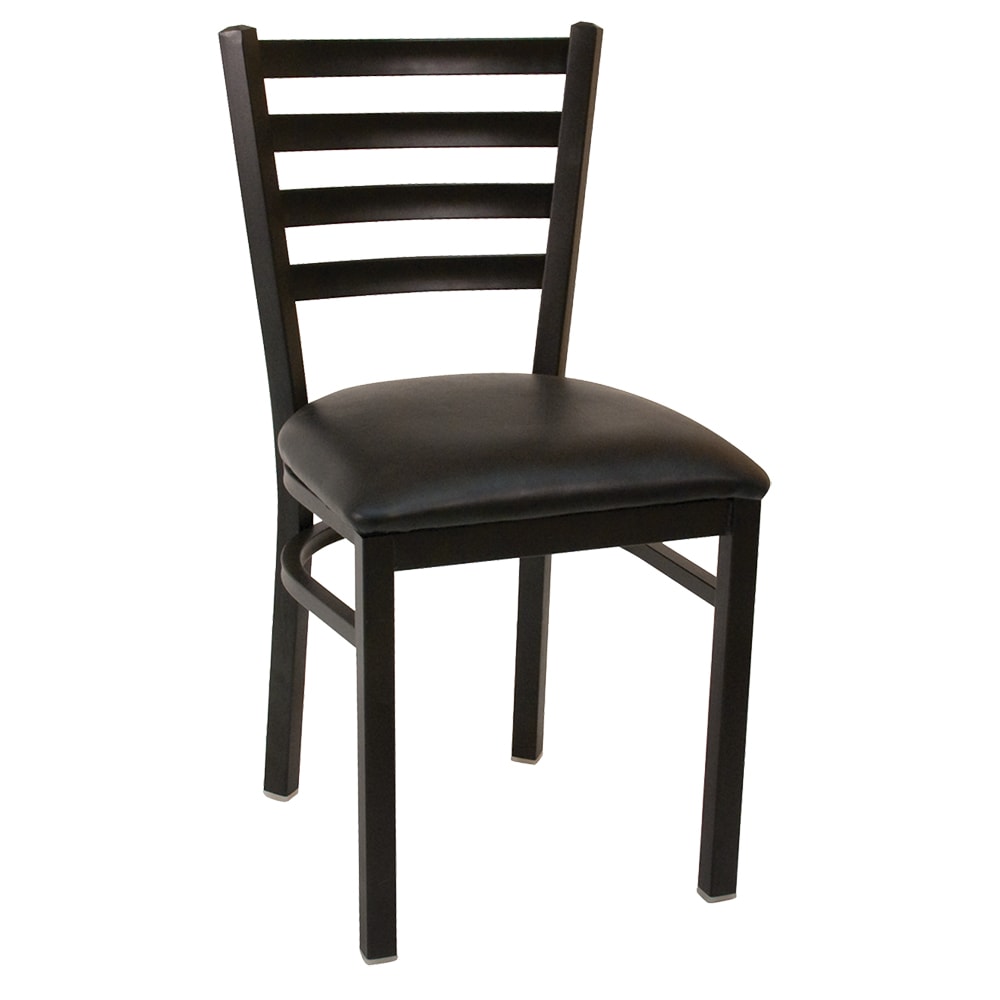 American Tables & Seating Side Chair w/ Ladder Back & Black Vinyl Seat - Metal Frame, Black (77-BVS-LOOSE)