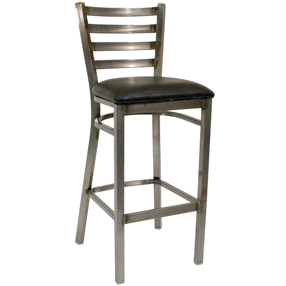 American Tables & Seating Bar Stool w/ Ladder Back & Black Vinyl Seat, Silver (77C-BS-BVS-LOOSE)