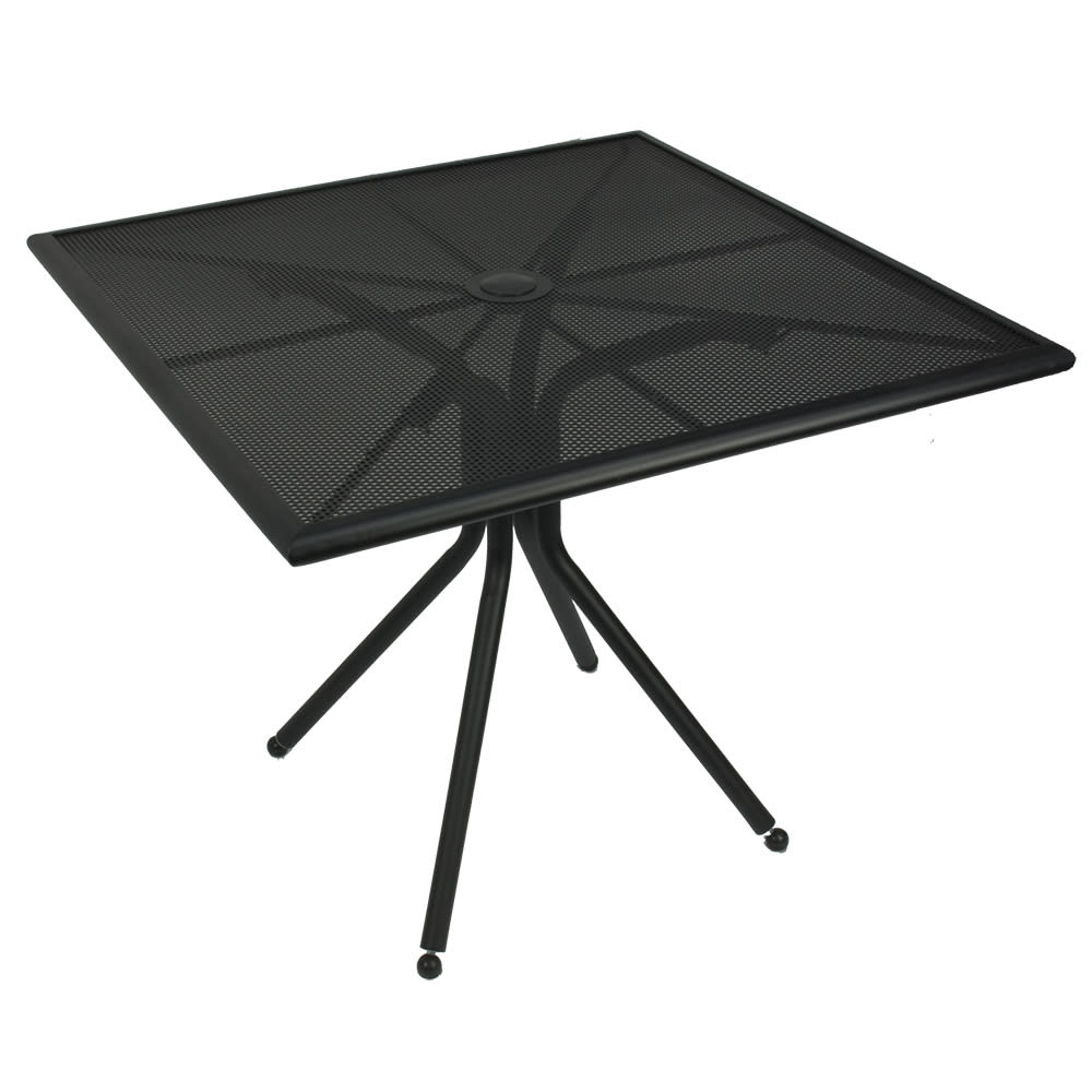 American Tables & Seating 36" Square Outdoor Table w/ Umbrella Hole - Aluminum, Black (AB3636)