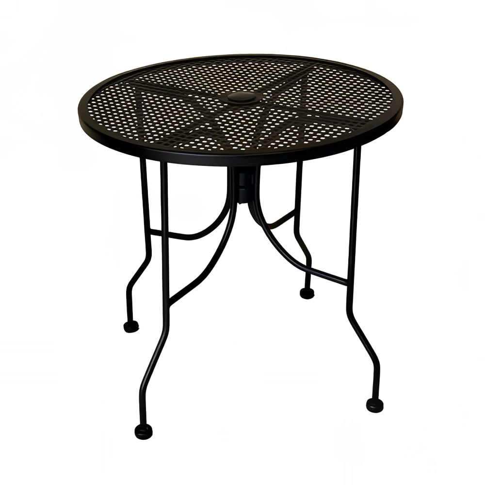 American Tables & Seating 30" Round Outdoor Table w/ Umbrella Hole - Aluminum, Black (ALM30)