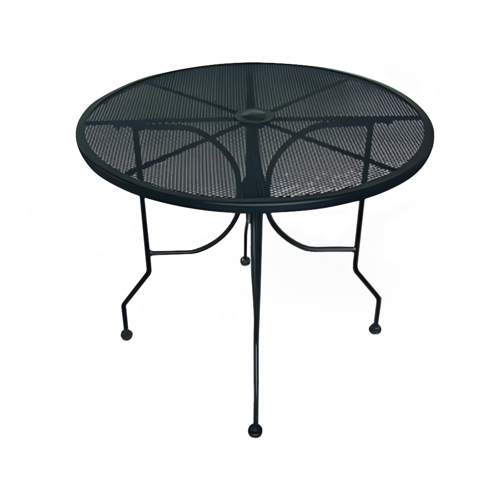 American Tables & Seating 36" Round Outdoor Table w/ Umbrella Hole - Aluminum, Black (ALM36)